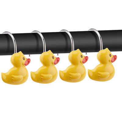 12PCS Home Fashions Yellow Duck Anti Rust Decorative Ducky Resin Hooks For Bathroom Shower Curtain,Bedroom,Living Room Curtain