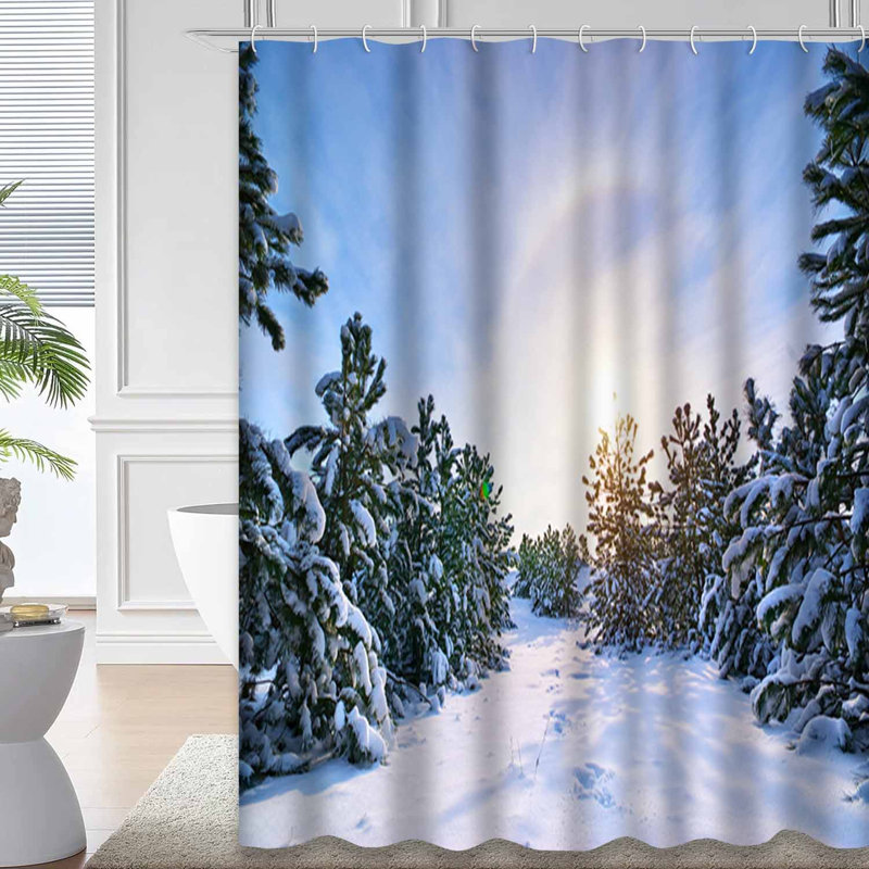 Winter Snow Forest Christmas Landscape Shower Curtain with 12 Hooks, L 72 po x l 84 po