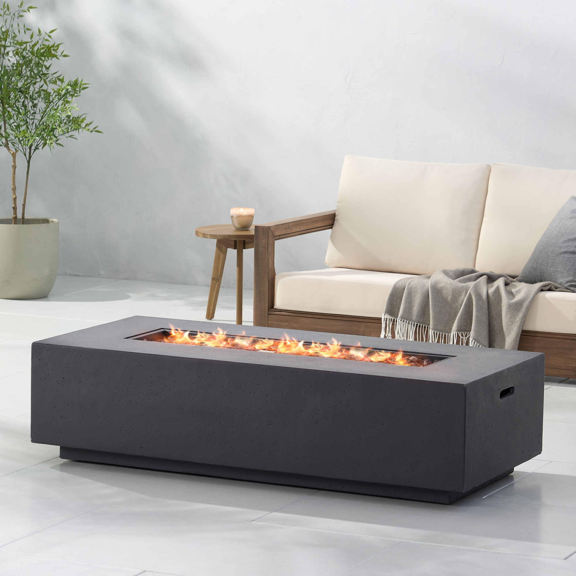 Belle Concrete Rectangle Fire Pit Table, Dark Gray