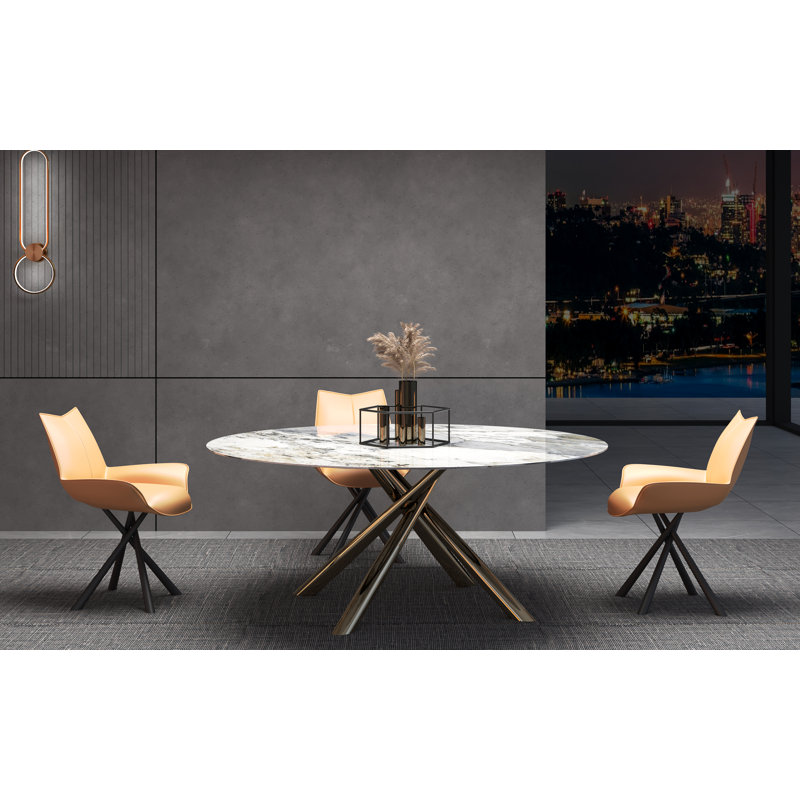 Abbigail Round Faux Marble Top Metal Base Dining Table