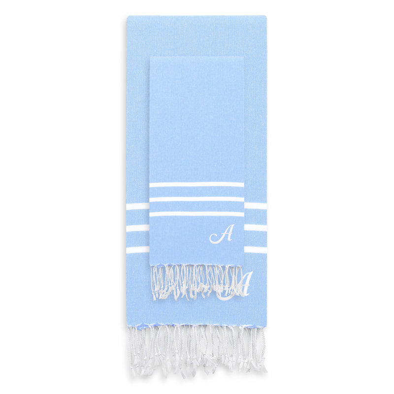 Ensemble de serviettes en coton turc 2 pièces Alara, A, Bleu royal