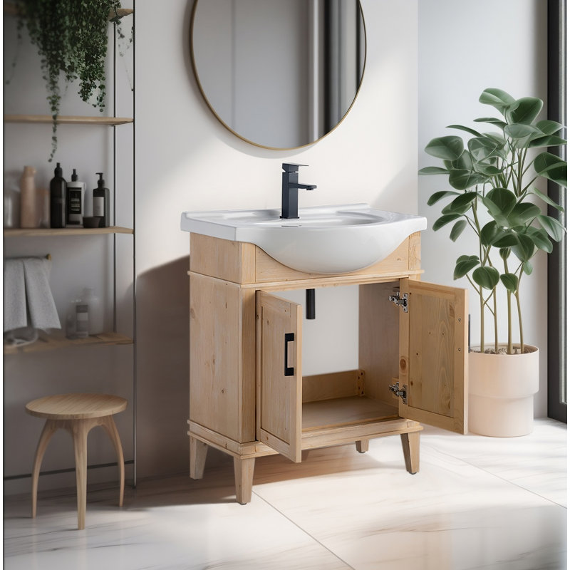 Arlowene 30'' Single Bathroom Vanity with Ceramic Top, Teak White