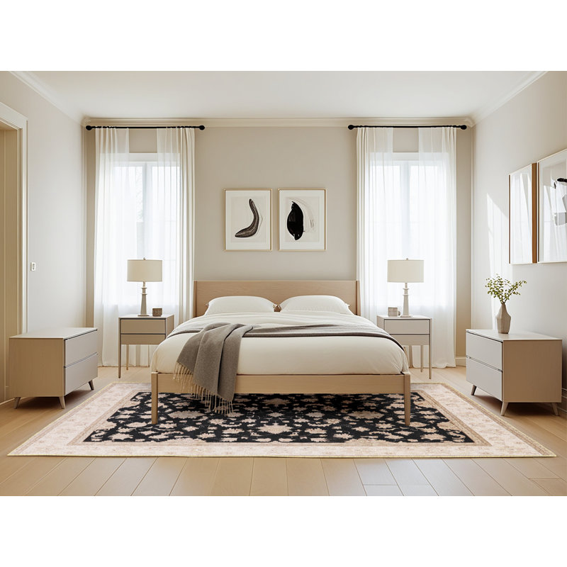Tapis oriental ivoire / noir Chen, Rectangle 5 pi x 8 pi