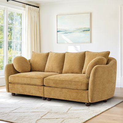 Gilardo 90.6 " Wide Modern Chenille Upholstered Sofa For Living Room, 3-Seater Couch With Solid Wood Legs