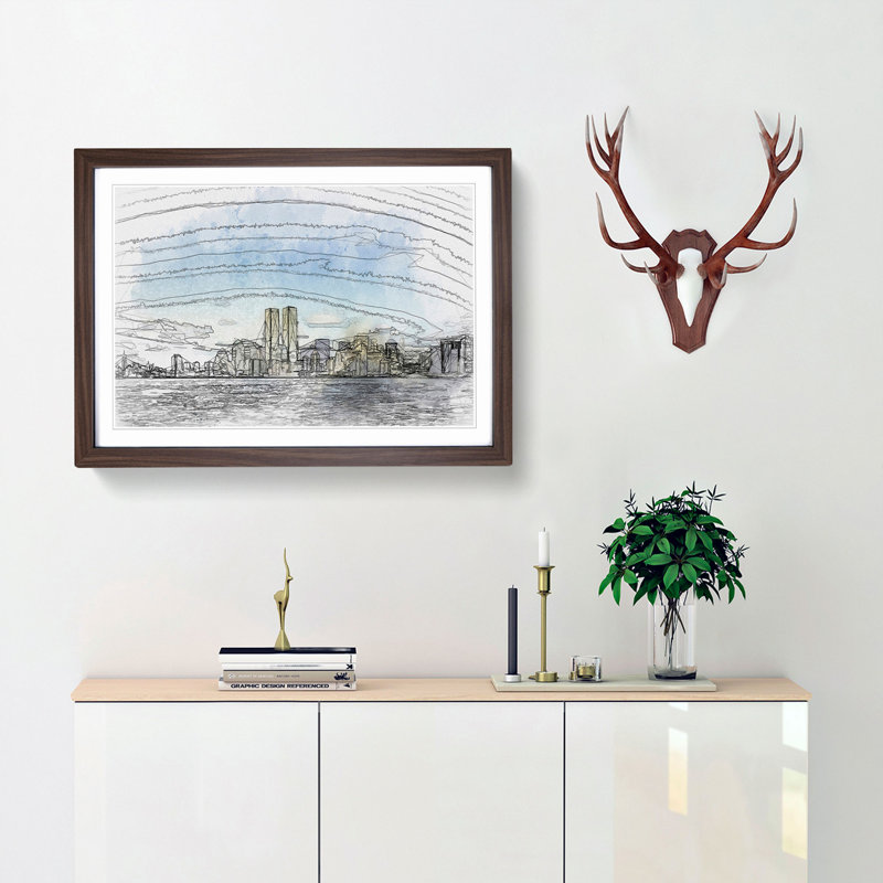 New York Skyline with the Twin Towers in Abstract - Picture Frame Graphic Art Print, Walnut Framed, 27cm H x 36cm W x 2cm D