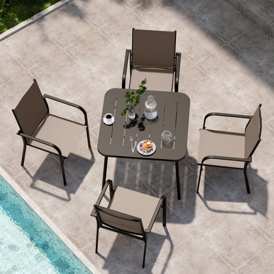 Ensemble de salle à manger pour 4 personnes en métal avec 1 table carrée et 4 chaises