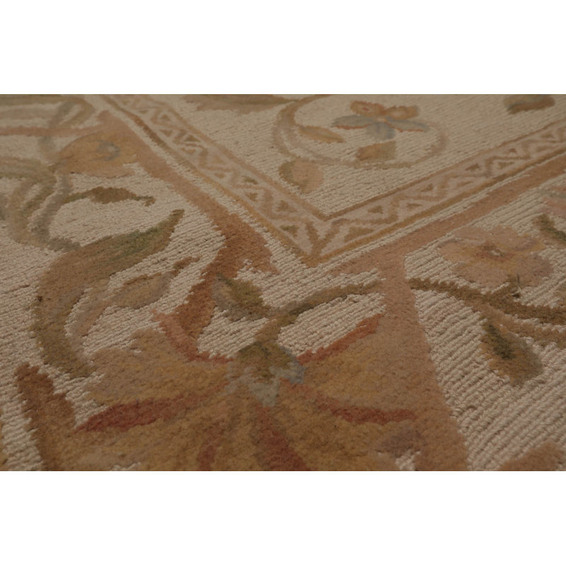 Tapis beige en laine noué à la main de conception unique 6 pi x 9 pi 4 po Anzell