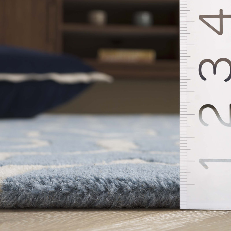 Blue and Ivory Hand-Tufted Wool Geometric Rug