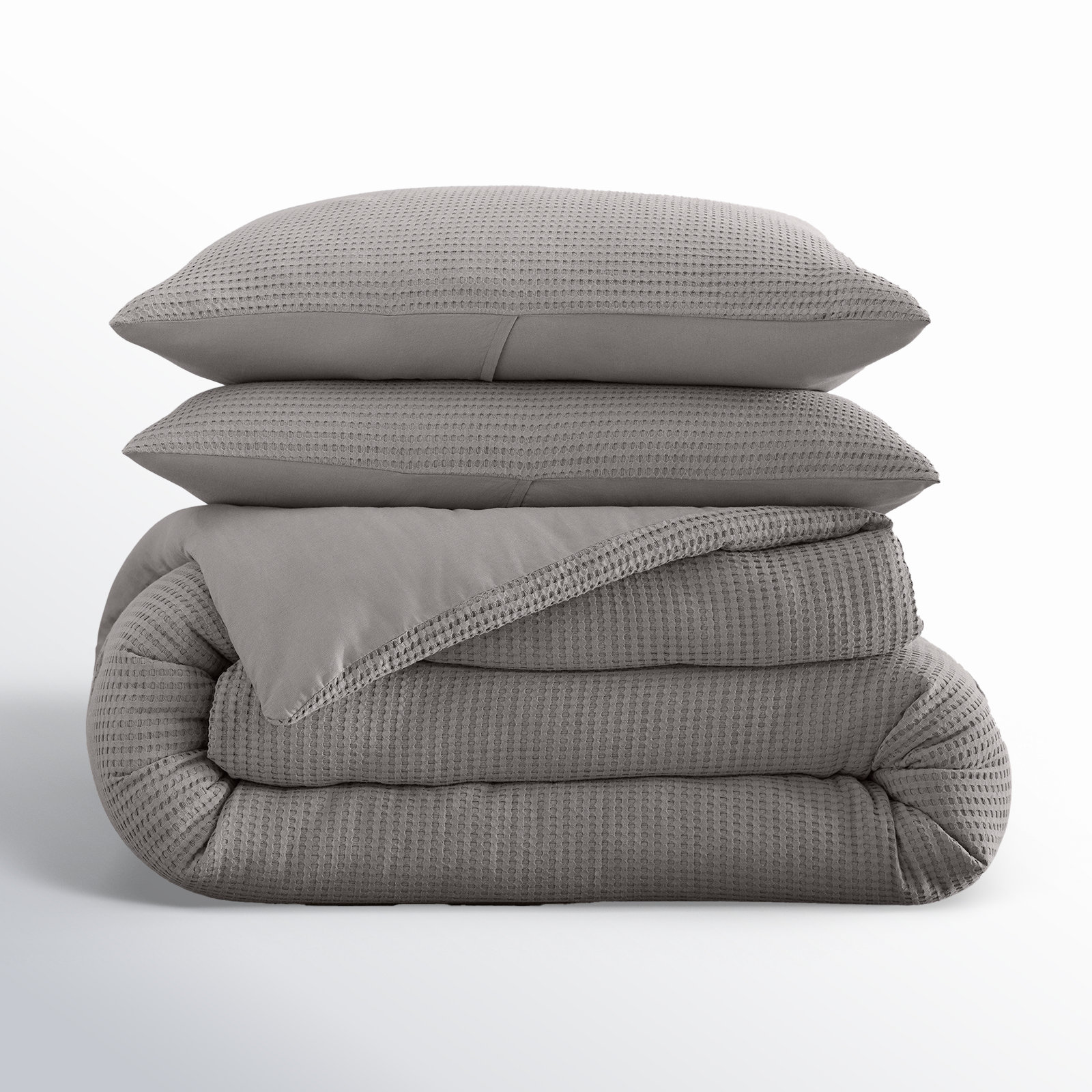 Felix Waffle Cotton Comforter Set, King / Cal King Comforter + 2 King Shams, Charcoal