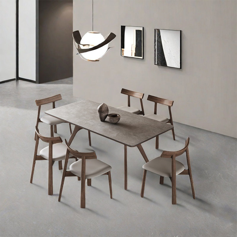 Rectangular rock plate dining table sets, 29.52"H x 55.11"L x 31.49"W
