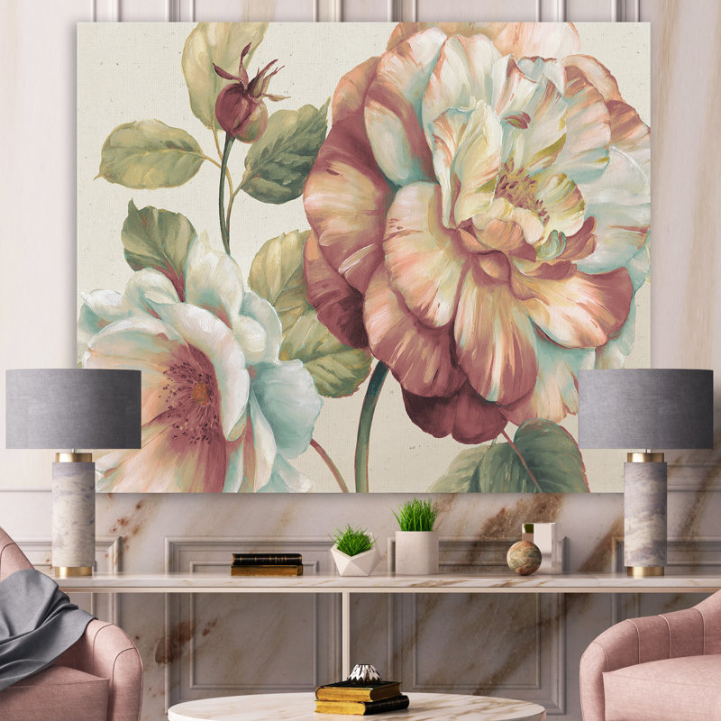 «Romantic Dark Rose Blossing Flowers», reproduction d'art sur toile tendue, H 16 po x l 32 po x p 1 po
