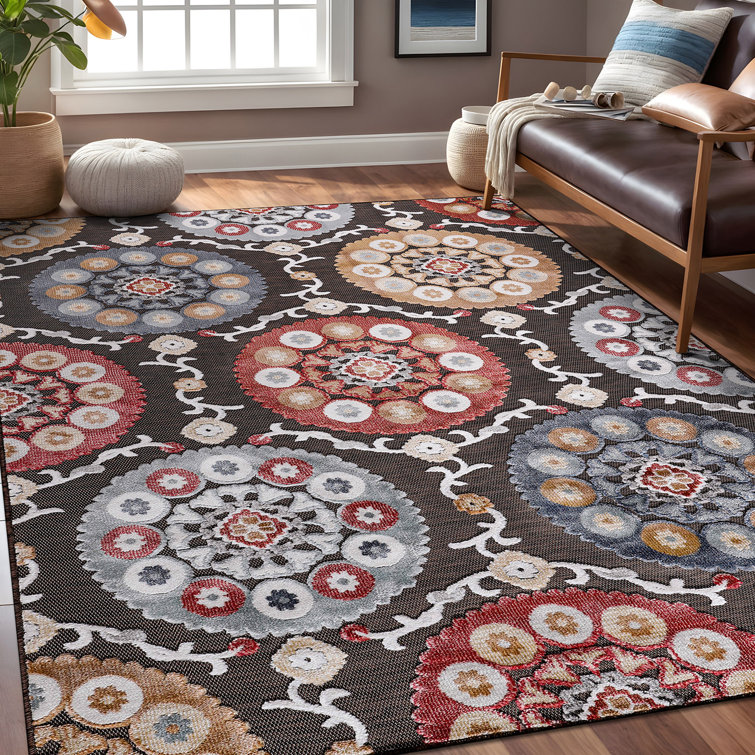 Lark Manor Chartier Brown/Red/Gray Indoor/Outdoor Rug & Reviews | Wayfair