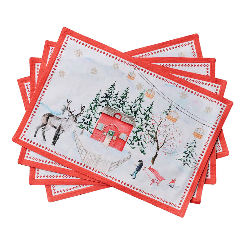 Maison d'Hermine, ensemble de 4 napperons de Noël champêtres 100 % coton - 33 x 48 cm