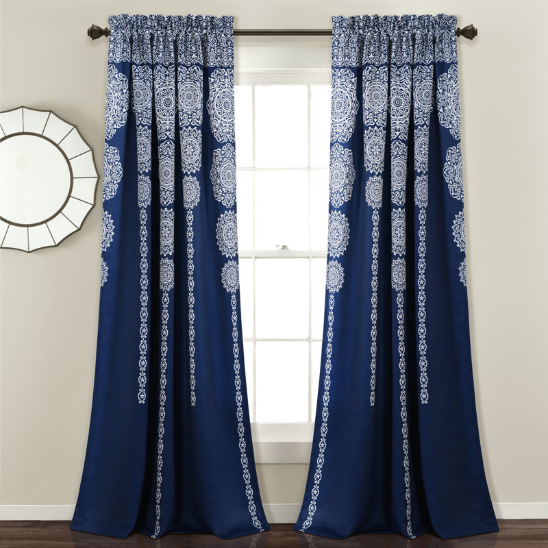Paire de rideaux obscurcissant avec passe-tringle , Bleu marine / blanc