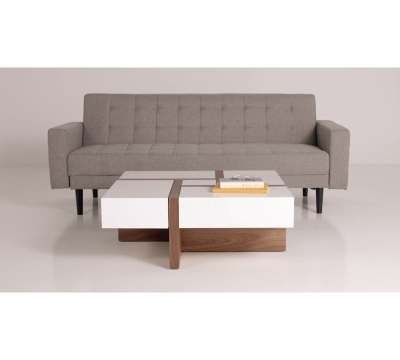 Billie Modern Walnut & Black Square Coffee Table with Hidden Storage