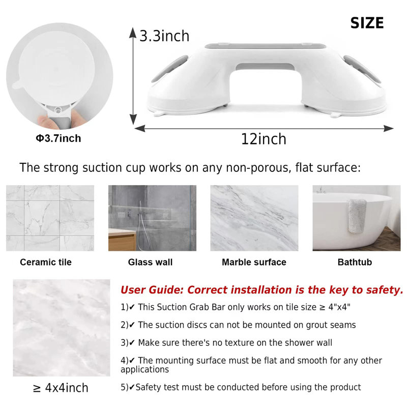 Suction Grab Rails For Bathroom, Portable Suction Bathtub Handles With Indicator, Suction Safety Shower Grab Handles Mobility Aids For Elderly Disabled