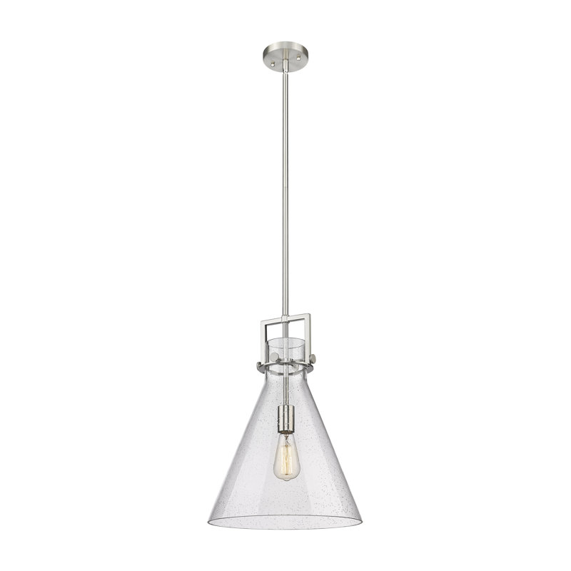 Luminaire suspendu avec tige 30 po Coterie, H 19,13 po x l 14 po x P 14 po, Bullé, Nickel satiné