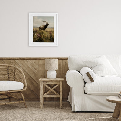 «Elk in the Wildflower Meadow», reproduction sous verre encadrée, design par Arlington Prints