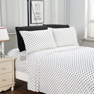 Polka Dots Microfiber Percale Sheet Set, Soft, Hypoallergenic, and Antimicrobial Bedding