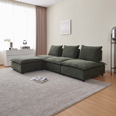 106.3'' L-Shaped Modular Sectional Sofa – 3-Chair + 1 Ottoman Set, Solid Wood Frame & High-Density Foam for Living Rooms/Apartments