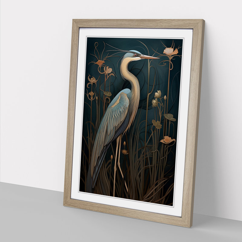 Heron Art Deco Art - Framed Print