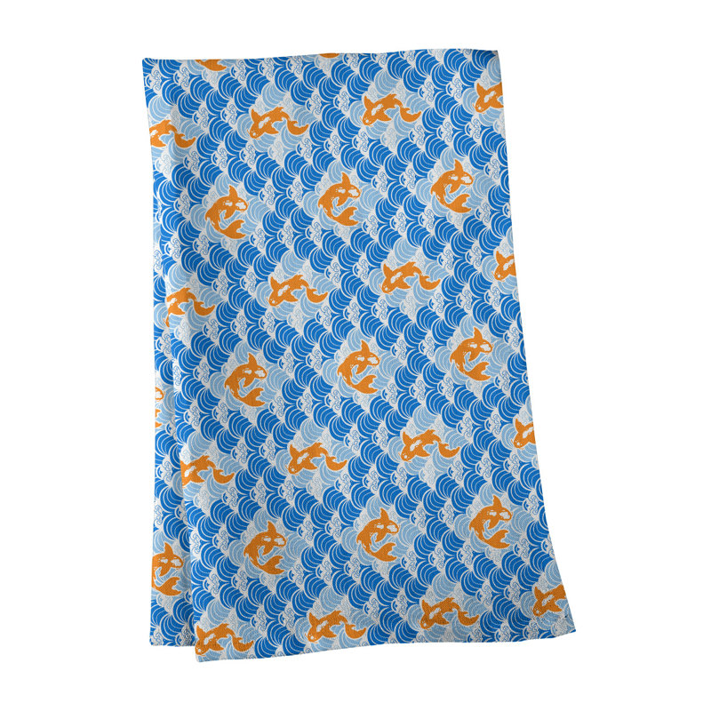 Serviette à thé ondulations koi fish Mcguigan, Sergé de coton, Bleu