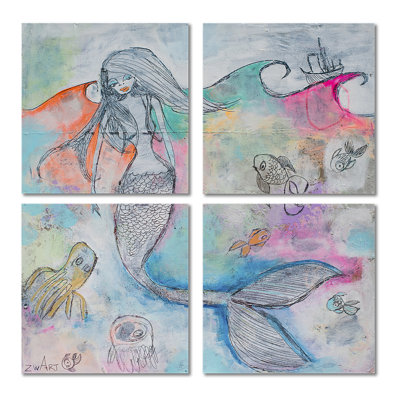 «Mermaid Aura - Coastal», reproduction d'art sur toile 4 pièces