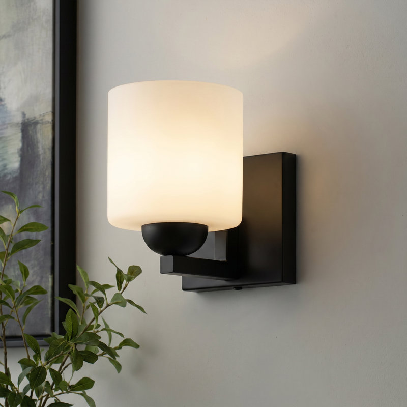 Luminaire de meuble-lavabo de salle de bain avec abat-jour en verre opale, Noir mat, 1