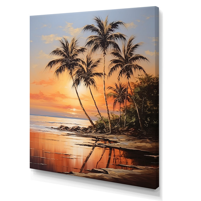 «Palm Tree Tropical Getaway Sunset Bronze Beach II», reproduction sur toile, Toile tendue, H 40 po x l 30 po x P 1,5 po