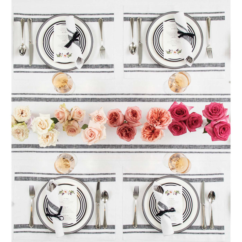 Black and White French Stripe Linen Placemats Set of 4