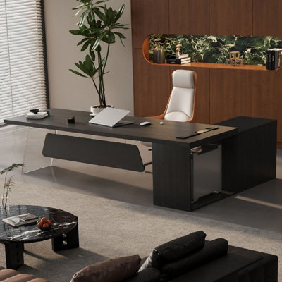 Bureau de direction rectangulaire noir en bois massif + acrylique + fer