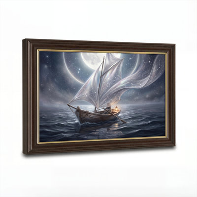 Art mural antique sur toile encadré doré pour le salon, la chambre à coucher, le bureau ou le vestibule - décoration murale décorative avec voile au clair de lune