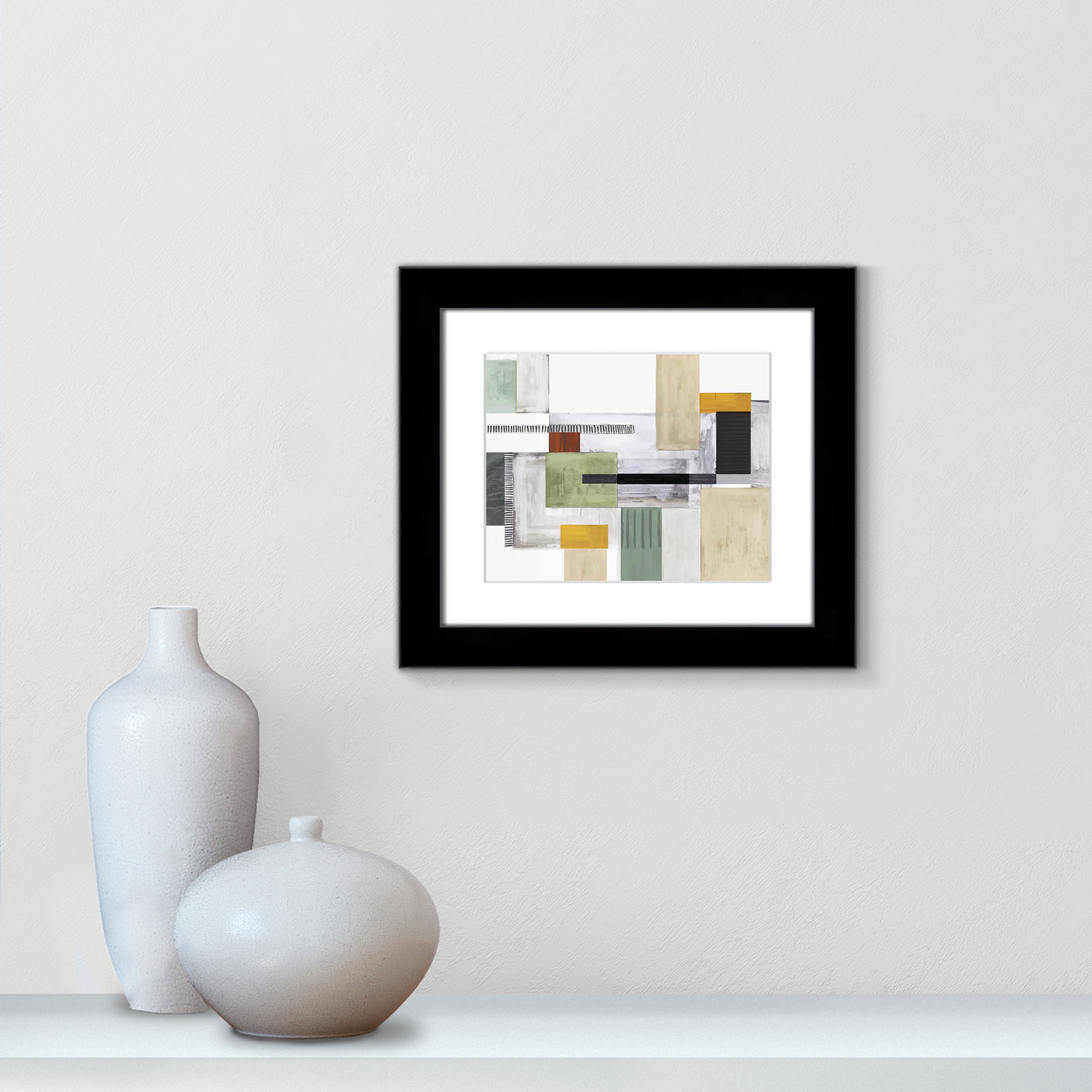 Playful Blocks by Tom Reeves, White, 14.5" H x 16.5" W x 1.25" D, Black Cube Picture Framed