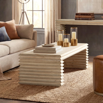 Table basse à cascade géométrique empilable en bois récupéré Cresha