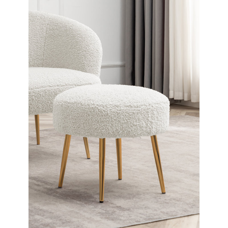 Repose-pieds en tissu Rabiha Teddy, Blanc