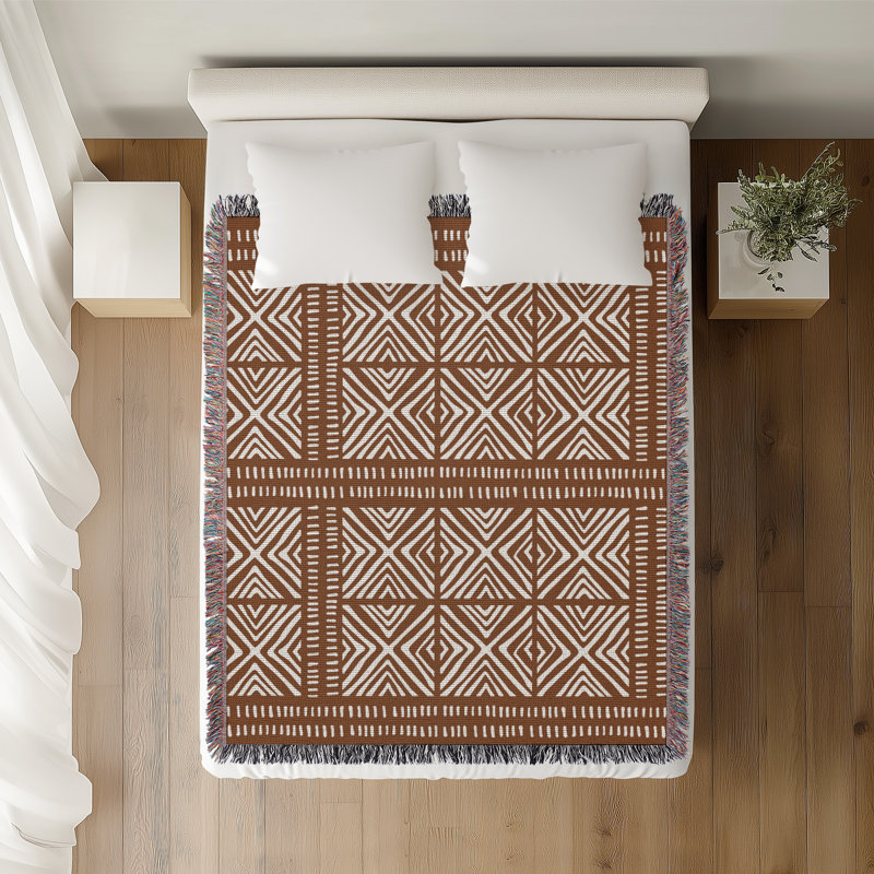 Jeté en coton Thora Tribal, 50 x 70, Brun rouille