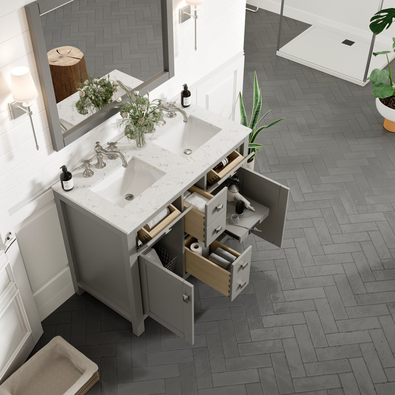 Meuble-lavabo 32 po Gritton avec pieds métalliques noirs, Gris
