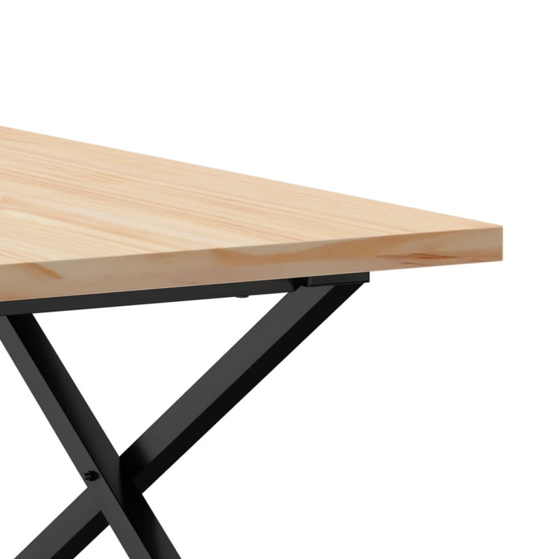 vidaXL Coffee Table X-Frame Solid Wood Pine and Steel, 45.5cm H x 90cm L x 90cm W