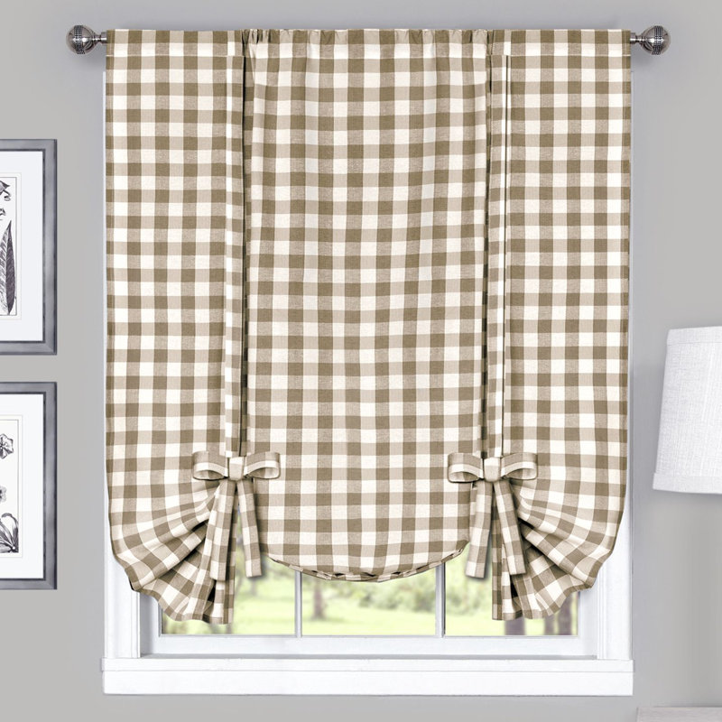 Tejeda Plaid Tie-Up Window Valance, Taupe