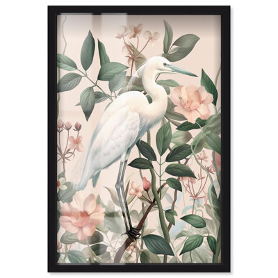 Décoration murale rétro Heron's Dreamy Flora I Shadowbox Print par Art Remedy, cadre noir, 17 x 25