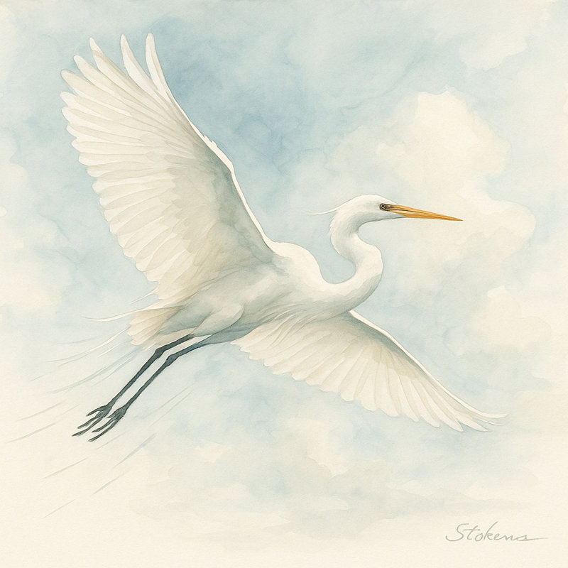 Toile tendue Sky Sky: Aigrette blanche en vol, H 40 po x l 40 po