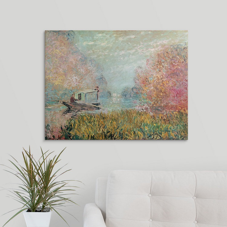 «The Boat Studio on the Seine, 1875» par Claude Monet - reproduction imprimée, H 36 po x l 48 po x P 1,5 po, Toile