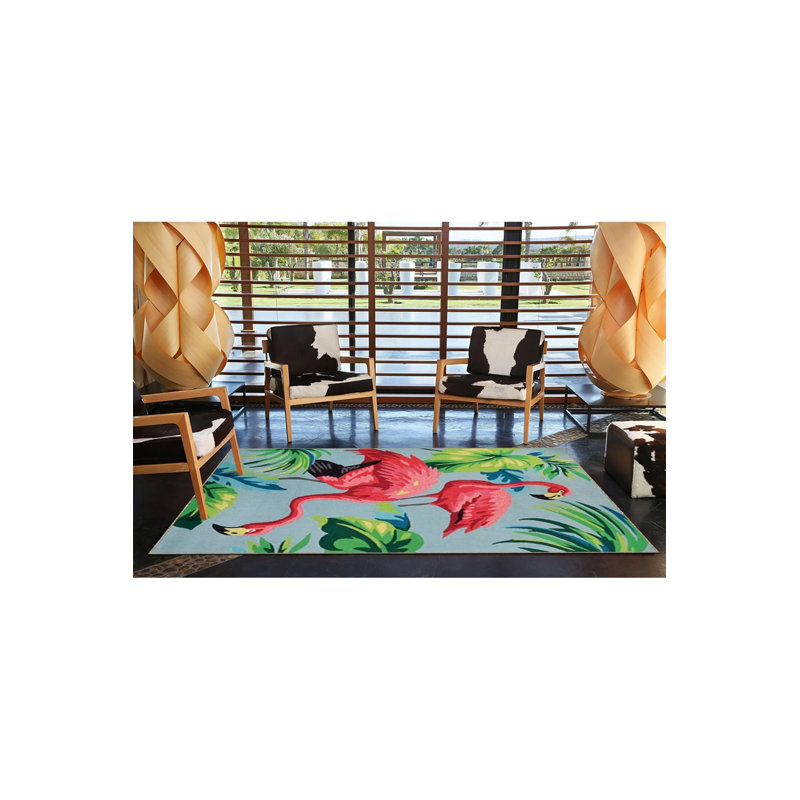 Tapis vert lavable à motif feuille verte et rose, Square 3'3" Rug Pad Included