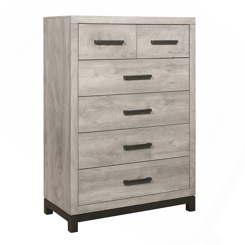 Commode de chambre à coucher bicolore à finition grise 1 pièce avec 5 tiroirs de rangement