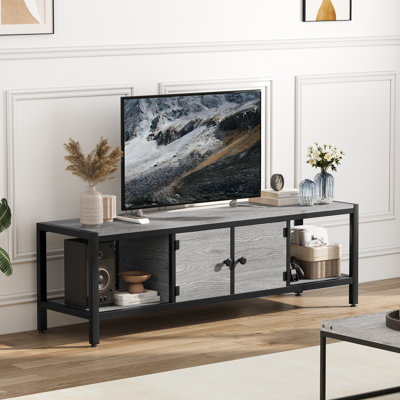 58" TV Stand for Television 65", Entertainment Center Table with Adjustable Legs, Rustic TV Stand with Open Shelves