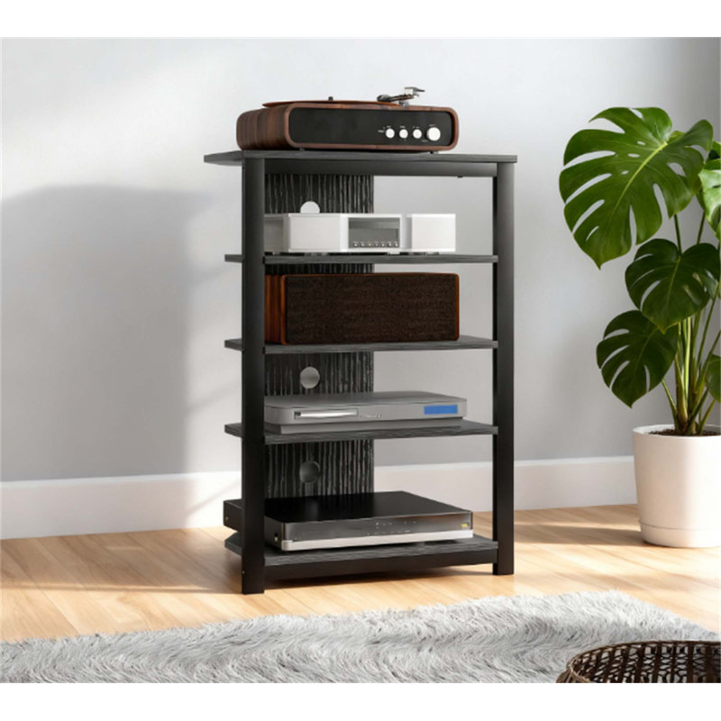 Meuble télé d'angle avec tablettes de rangement et structure en acier pour la chambre à coucher, conception peu encombrante et gestion des câbles