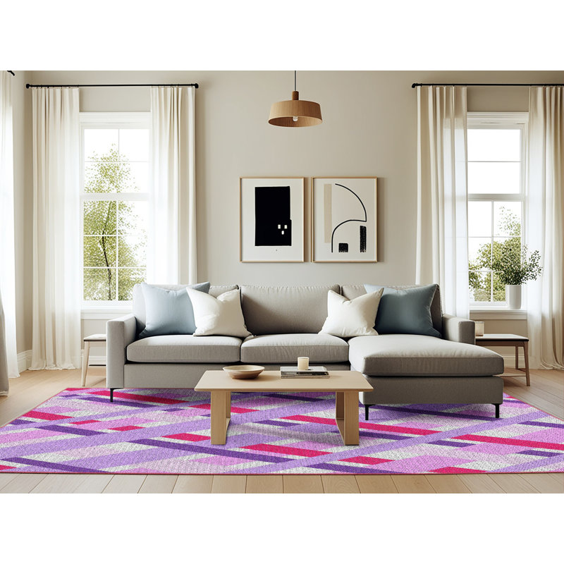 Tapis rose à motif géométrique Gemella, Rectangle 6 pi x 9 pi