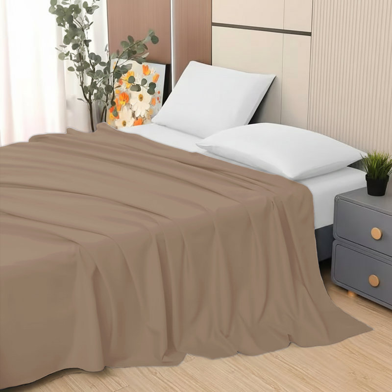 Cotton Blend Standard Flat Sheet, Beige, Kingsize (5')
