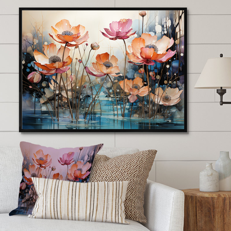 Lotus en harmonie - art mural Lotus, H 34 po x l 44 po x P 1,5 po, Cadre flottant noir