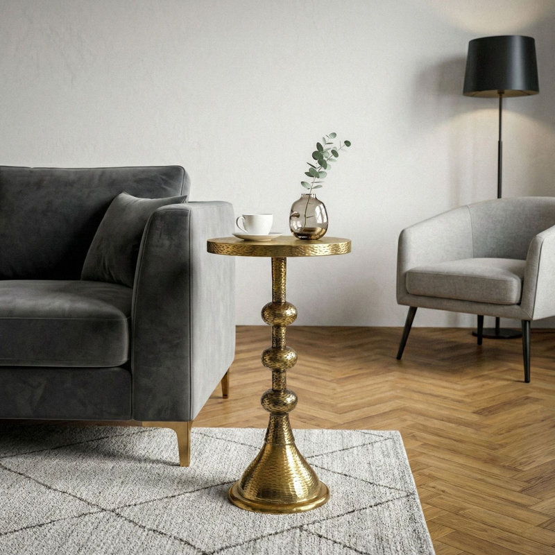 Pedestal Round Side Table, Golden
